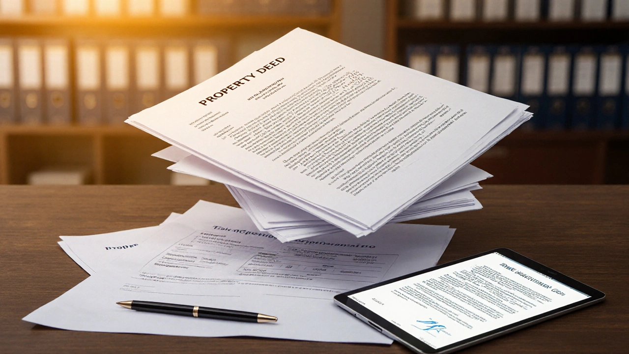 Documentos legales esenciales para vender una casa en Argentina, sobre escritorio de notaría.