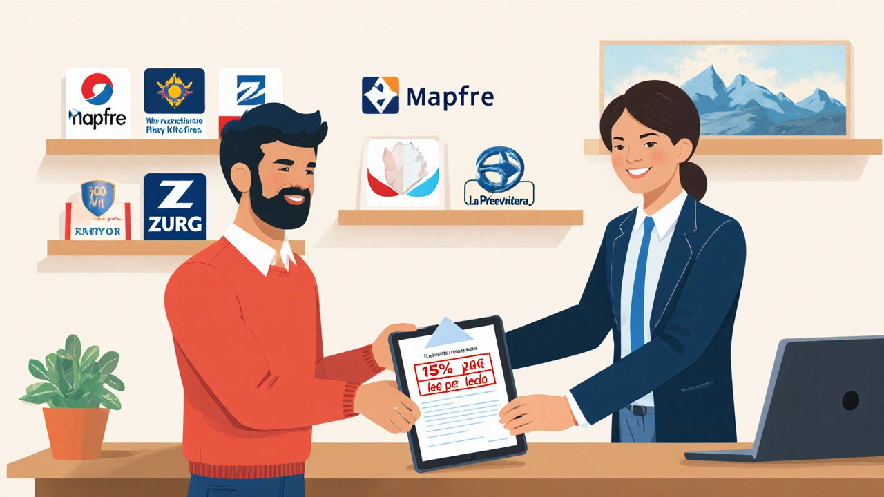 Hogar en oficina de seguros entrega una cotización más barata y recibe un descuento por lealtad.