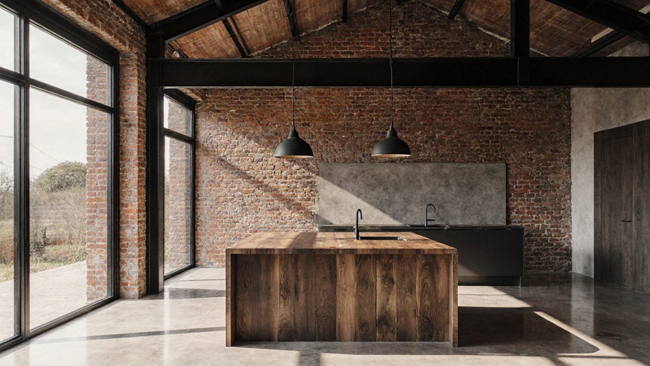 Industrial: ladrillo y acero expuesto en viviendas