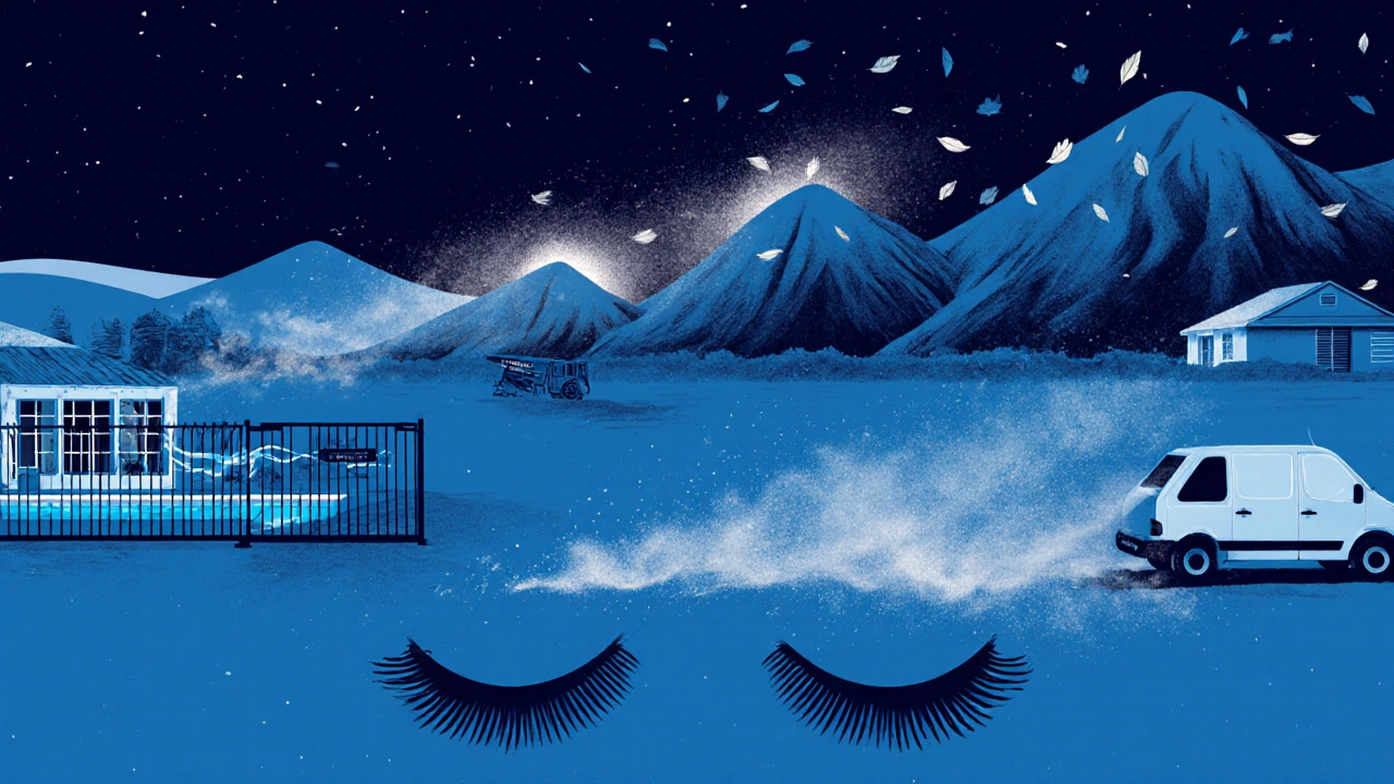 Lote nocturno en Mendoza con ondas de sonido y viento invisible, simbolizando ruido y ambiente.