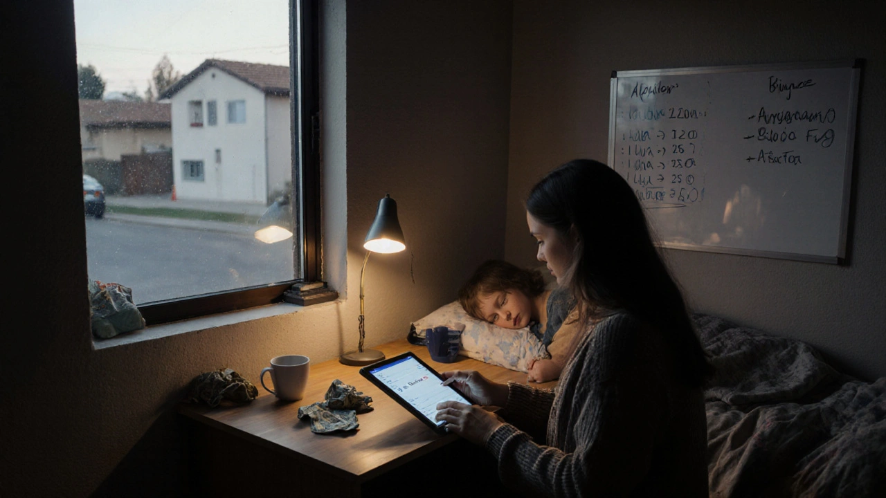 Madre en Mendoza envía dinero en USDT a su hermana en el extranjero, con gastos anotados en una pizarra.