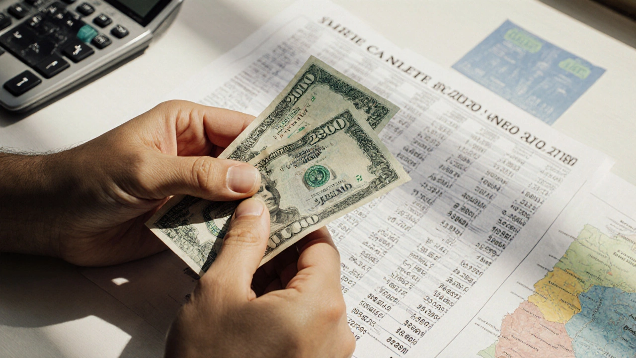 Mano comparando facturas de cuotas de agua con índice CAC en segundo plano.