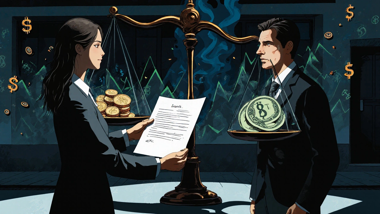 Propietario y inquilino firman contrato en dólares en Mendoza, mientras una balanza muestra la pérdida del peso.