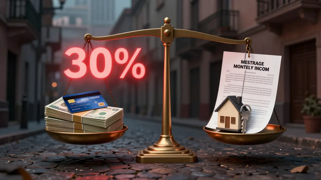 Balanza financiera que compara ingresos mensuales con el costo de una vivienda.