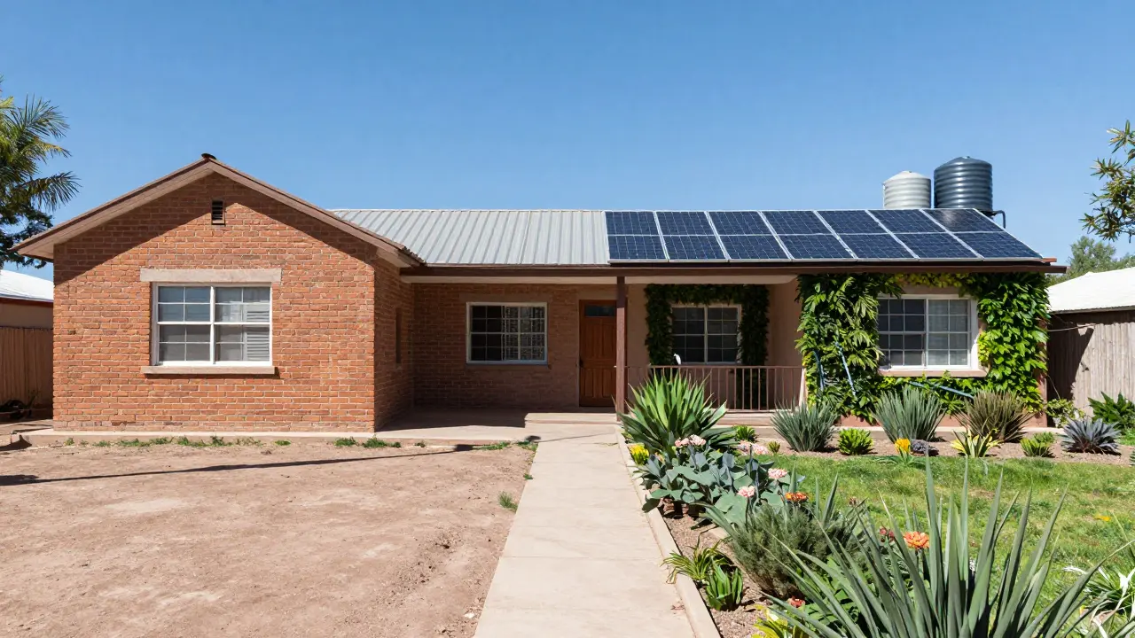 Transformación de una casa tradicional argentina en una vivienda sostenible: antes y después con sistemas ecológicos.