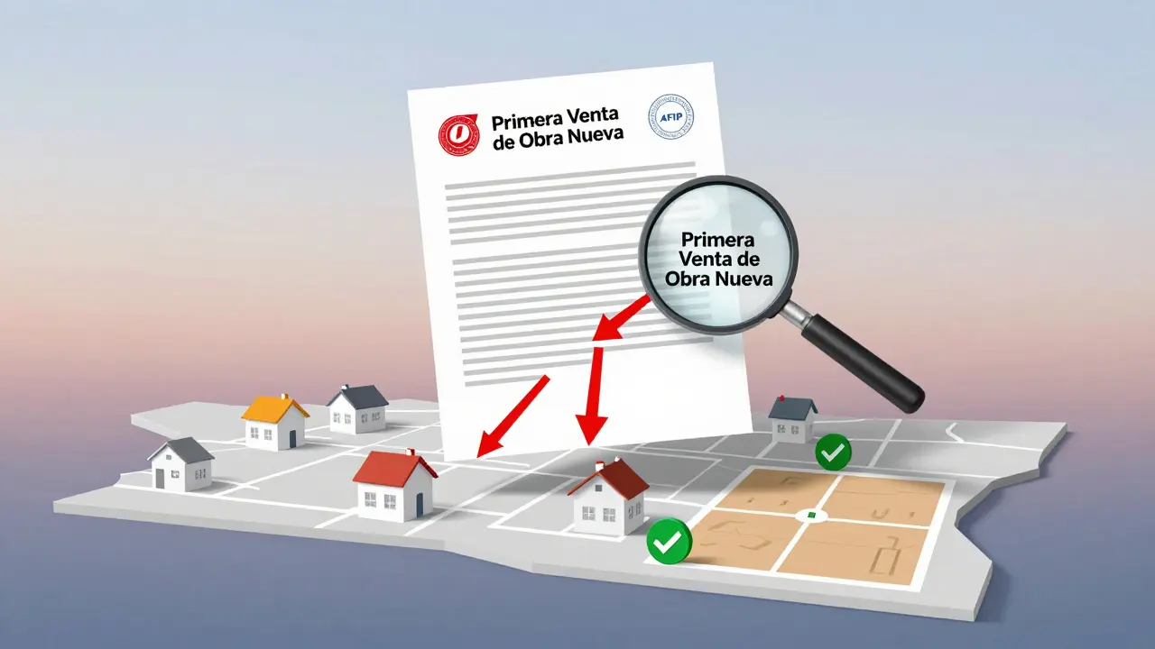 Documento legal sobre mapa de Mendoza con íconos de viviendas y terrenos, símbolos de IVA y AFIP.