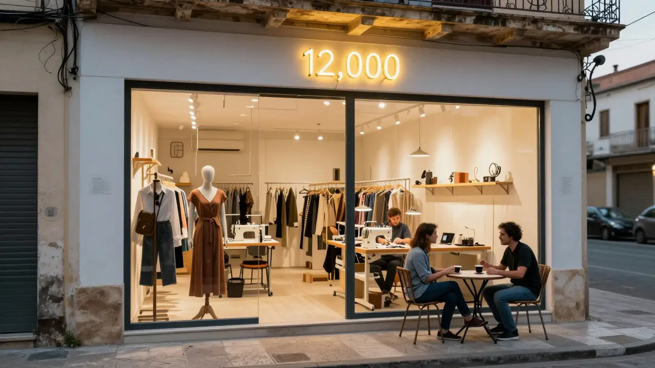 Espacio híbrido de tienda y taller en Palermo, con emprendedor y dueño conversando.
