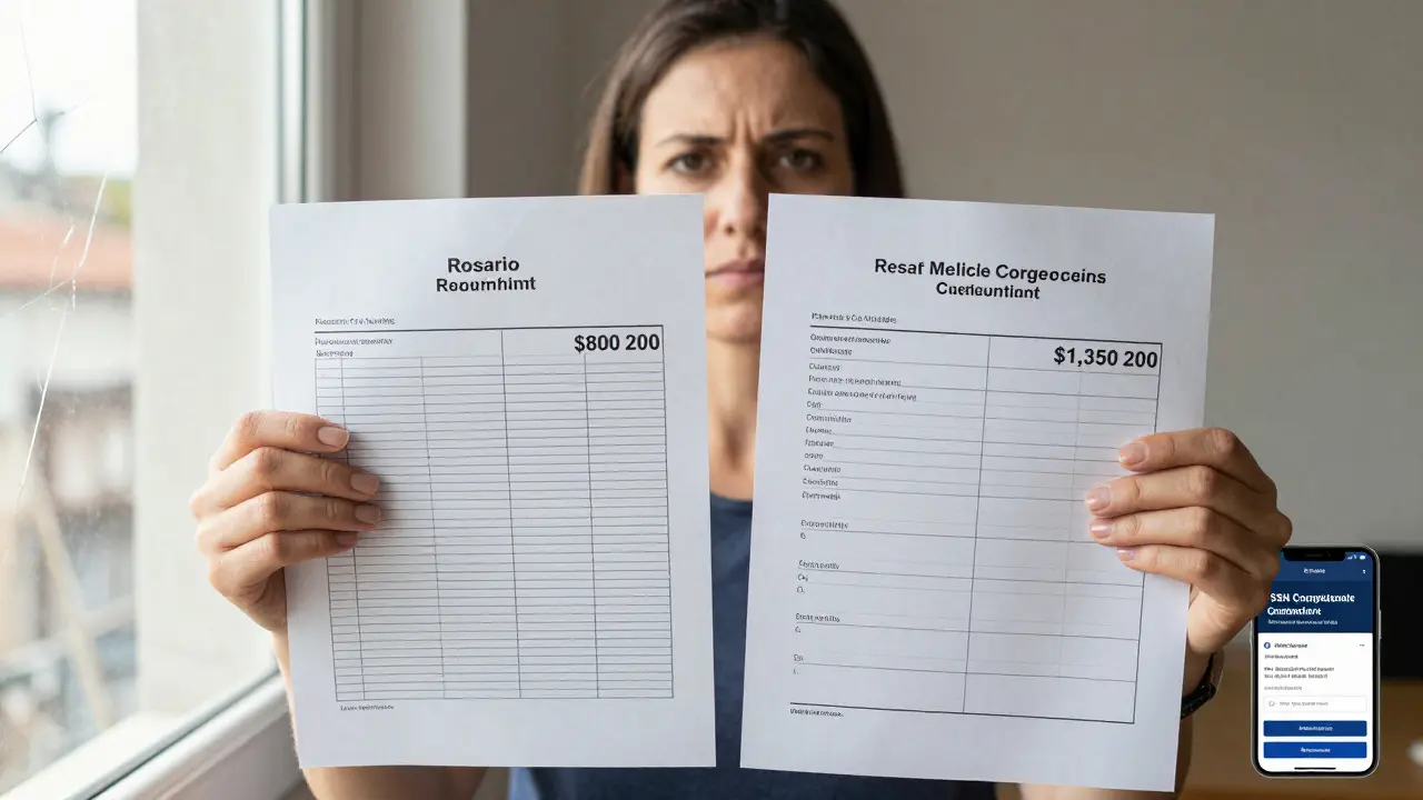 Mujer comparando dos presupuestos de reparación, uno de la aseguradora y otro externo.