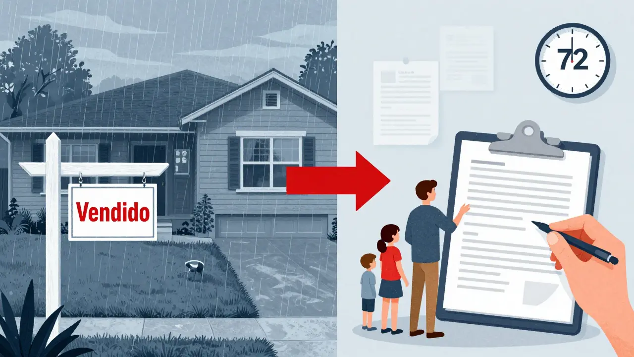 Escena comparativa: casa sin ofertas tras 45 días vs. casa con múltiples visitas en 72 horas.