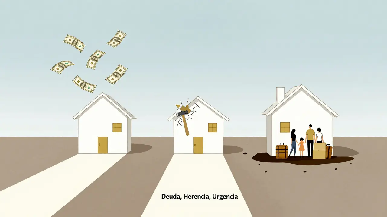 Tres caminos desde una propiedad en pozo: alquiler, reforma y vivienda, surgidos de una grieta etiquetada como urgencia.