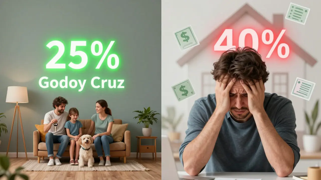 Contraste entre familia con ratio bajo (25%) y persona sobrecargada con deudas (40%).