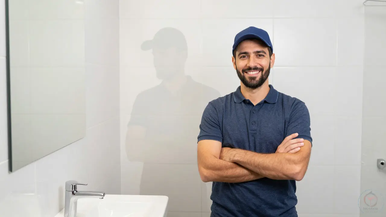 Homeowner in a finished bathroom, symbolizing a scam-free renovation in Mendoza.