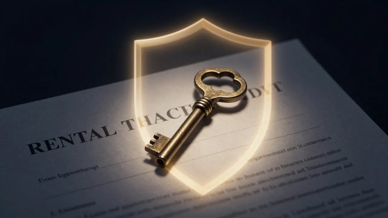 Llave sobre documento con luz protectora simbólica