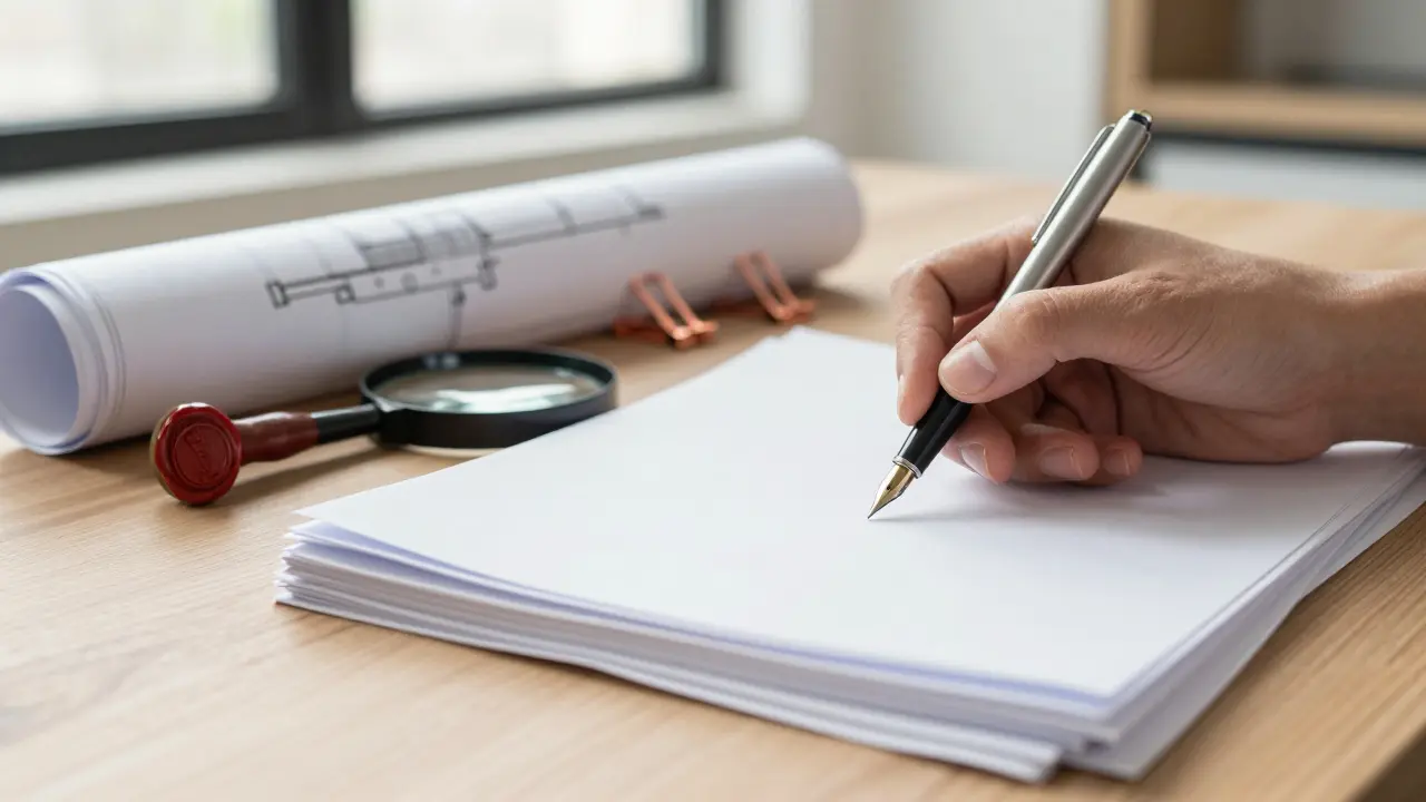 Primer plano de manos verificando documentos sobre mesa.