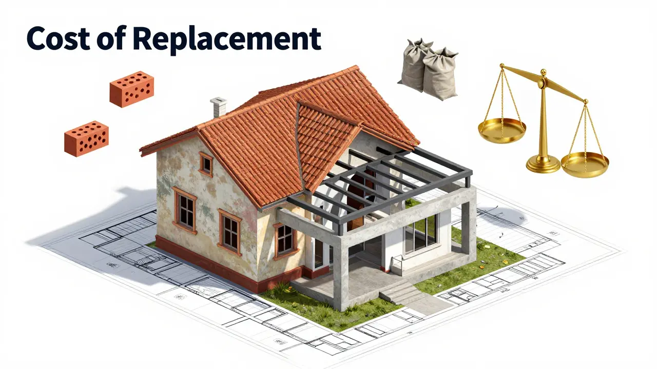 Ilustración conceptual de una casa argentina en proceso de renovación y tasación técnica.