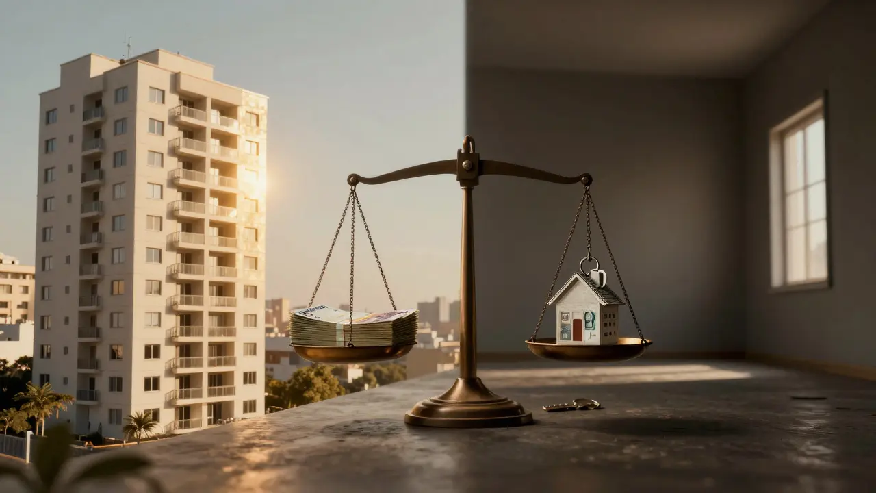 Edificio moderno representando riesgos y ganancias en inversión inmobiliaria