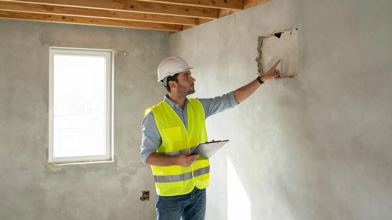 Ingeniero inspeccionando muro de carga con aberturas no autorizadas