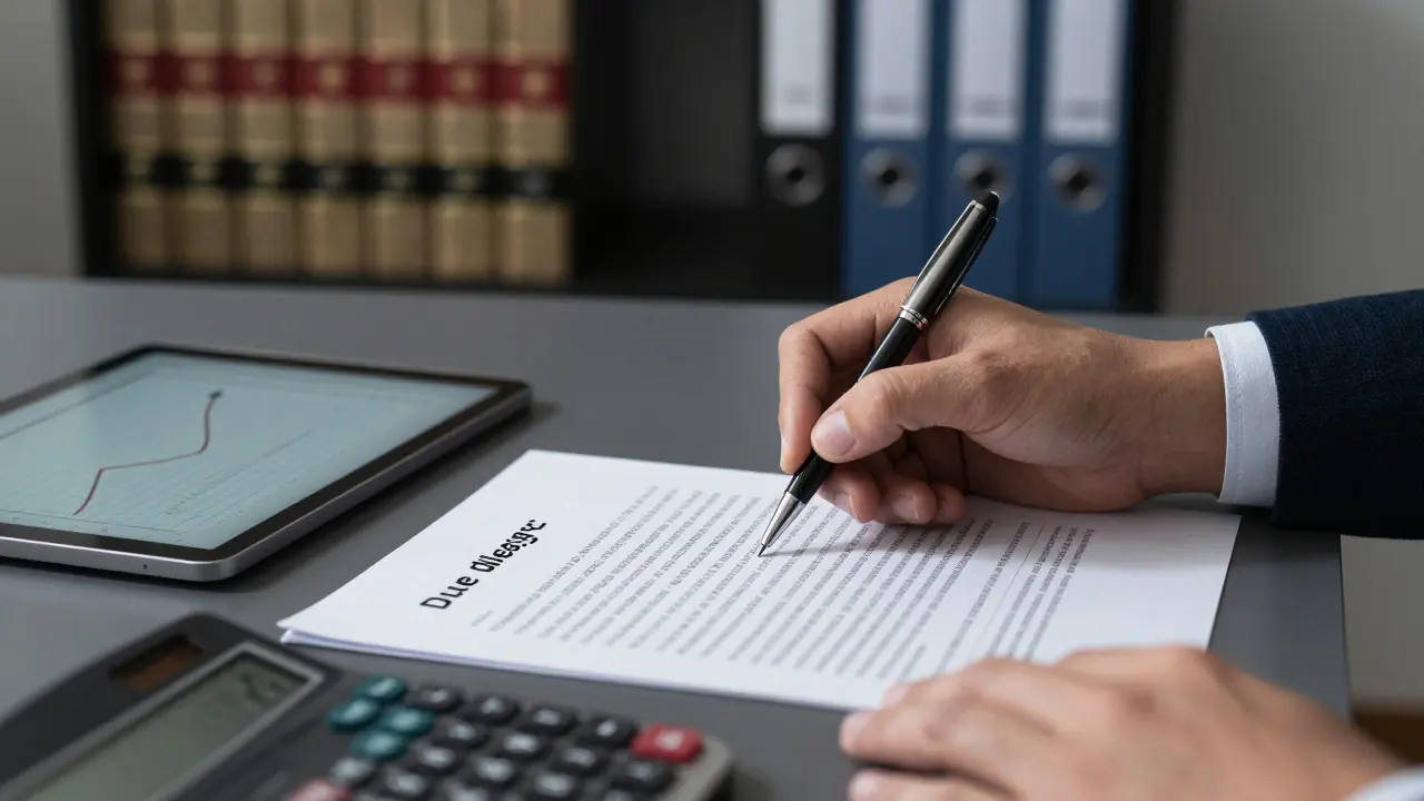 Mano firmando contrato hipotecario con gráficos financieros en el escritorio