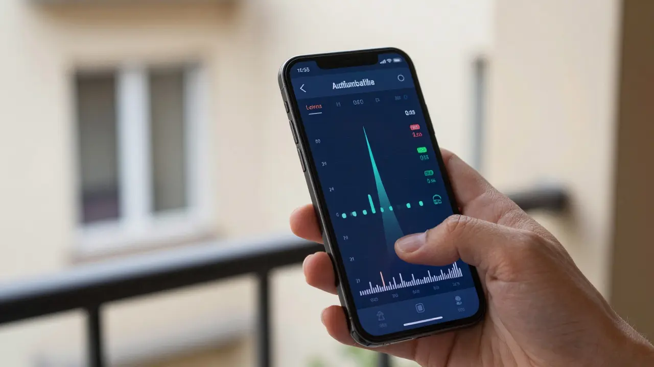 Teléfono móvil mostrando aplicación de medición de decibelios