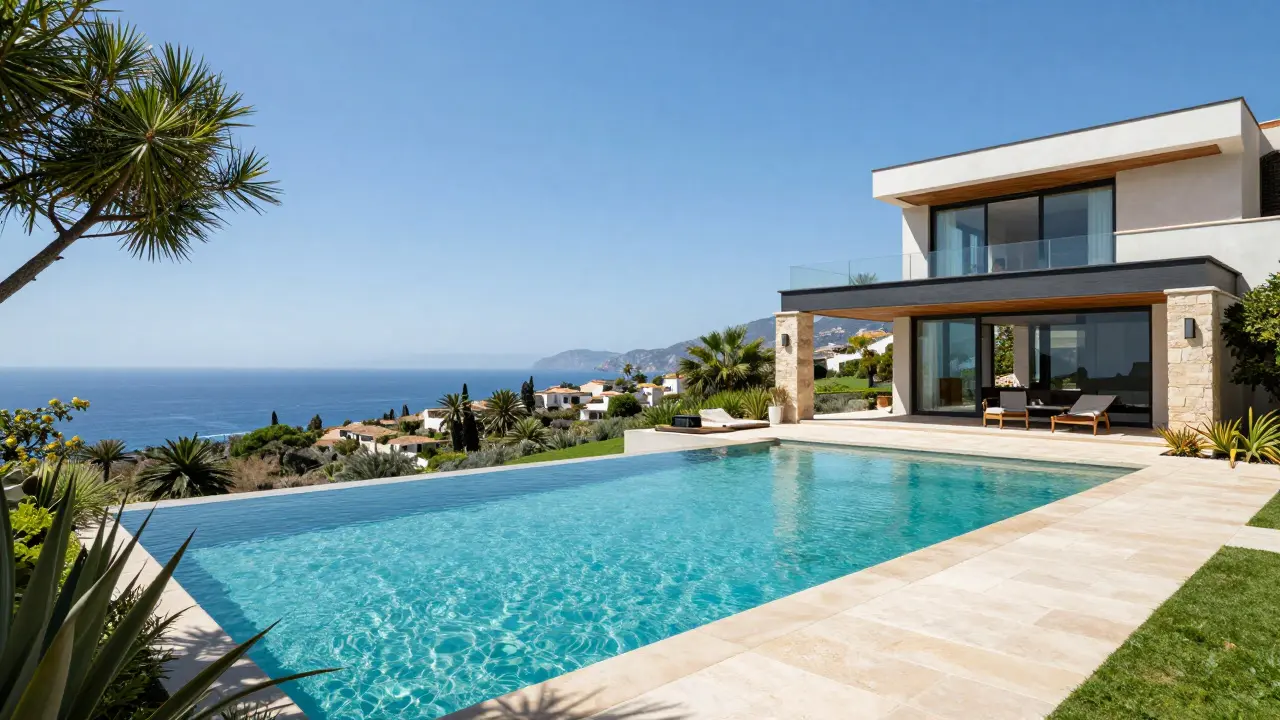 Villa moderna frente al mar Mediterráneo con piscina infinita