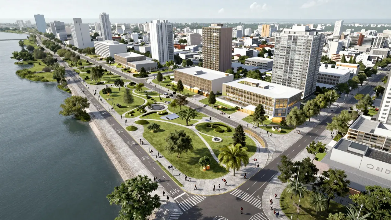 Visión futurista de calles peatonales y verdes