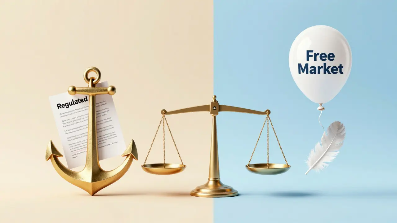 Ancla y globo representando contratos regulados vs libres en equilibrio