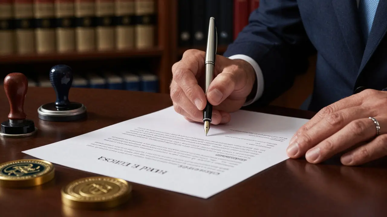 Escribano firmando escritura pública en Argentina