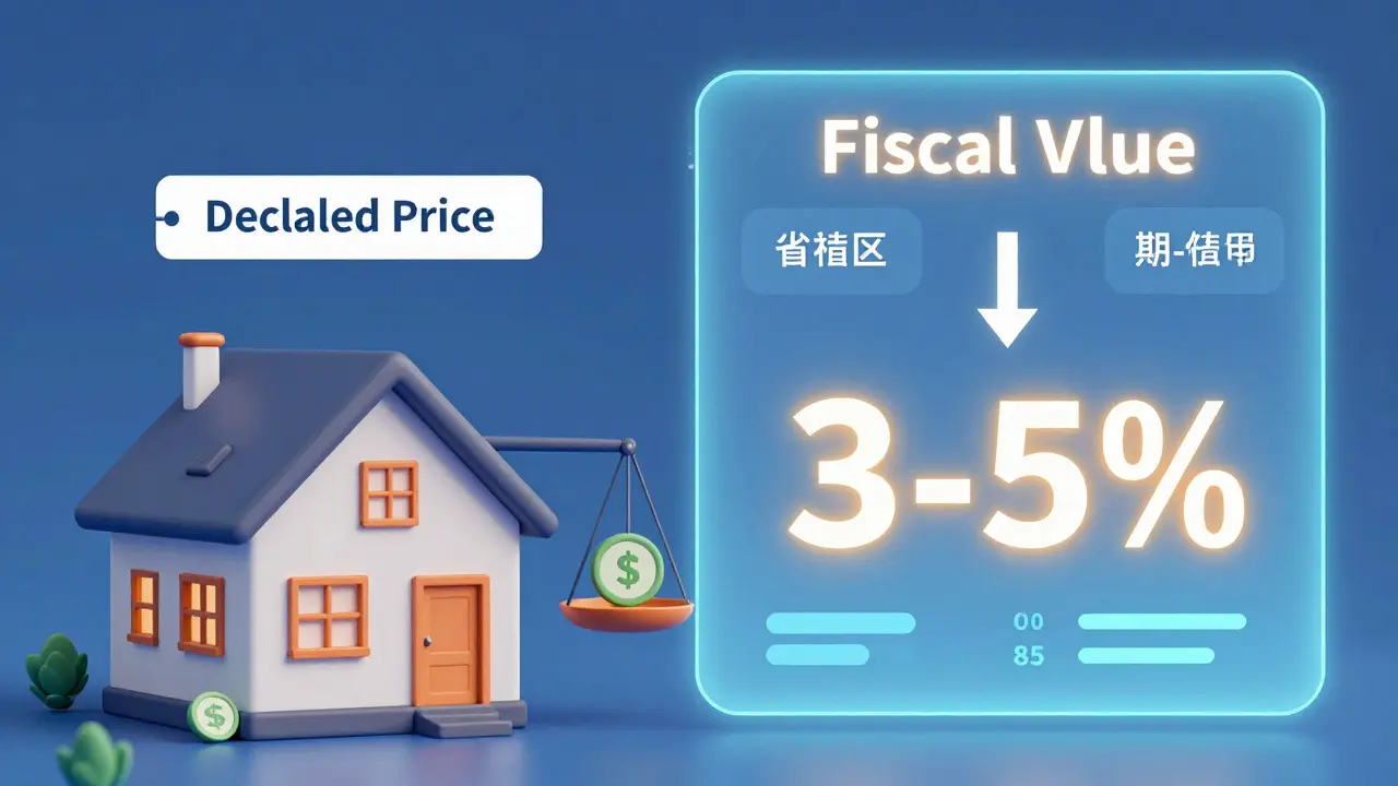 Ilustración conceptual comparando precio declarado y valor fiscal para impuestos