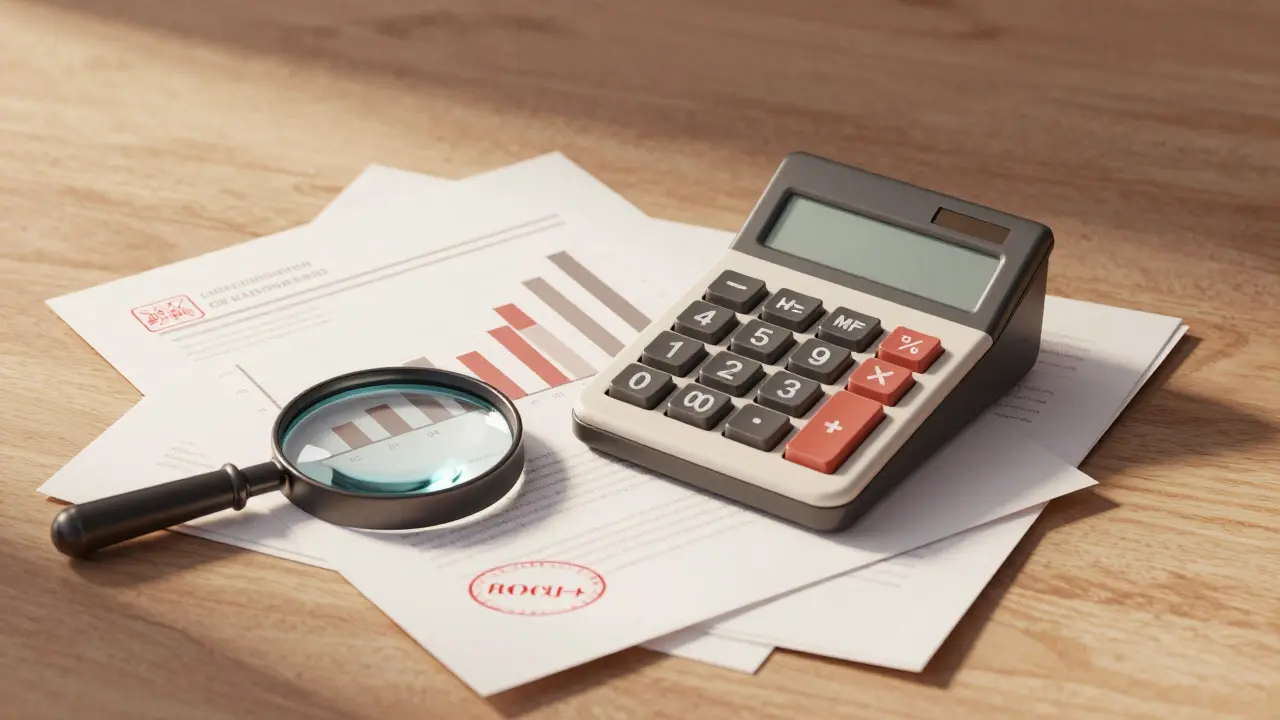 Calculadora y documentos legales sobre escritorio