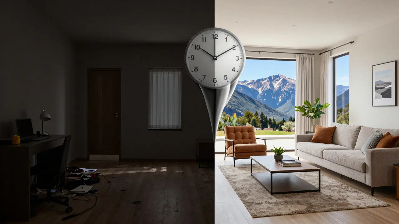 Comparación visual entre propiedad estancada y otra lista para venderse rápido