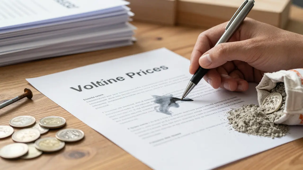Contrato de obra con materiales de construcción, representando la volatilidad de precios