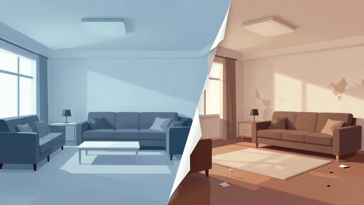 Ilustración comparando foto falsa perfecta vs realidad deteriorada