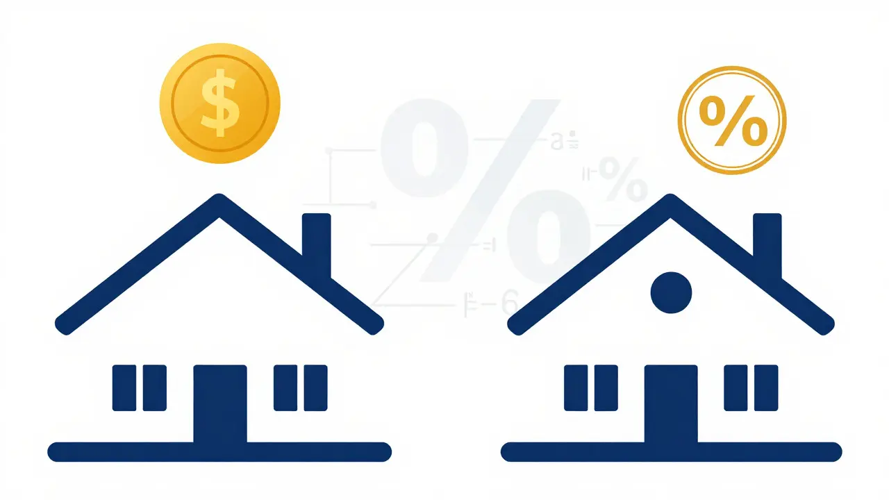 Ilustración comparativa entre valor comercial alto y valor fiscal bajo de una casa