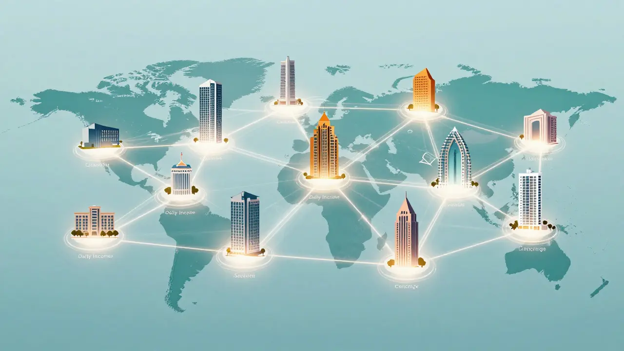 Ilustración conceptual de rentabilidad y gestión inmobiliaria digital