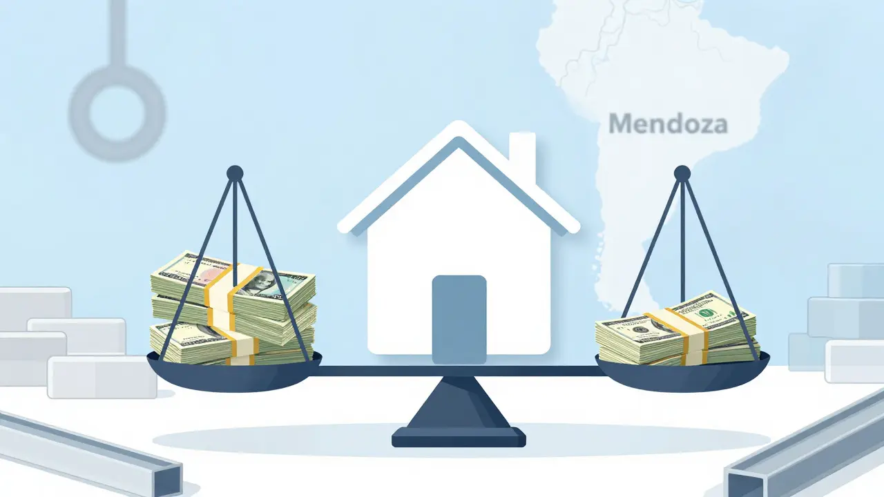 Ilustración conceptual de una balanza comparando pesos argentinos y dólares
