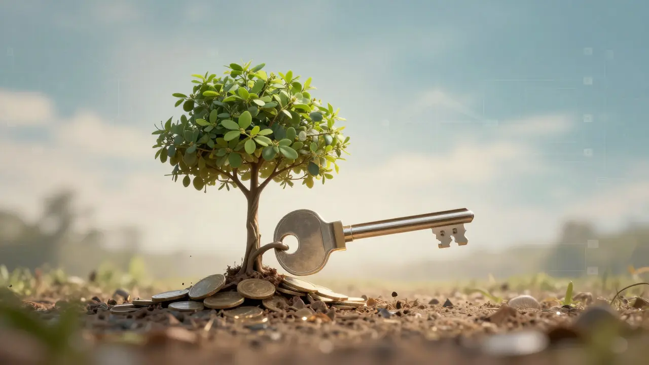 Llave que se transforma en planta simbolizando inversión
