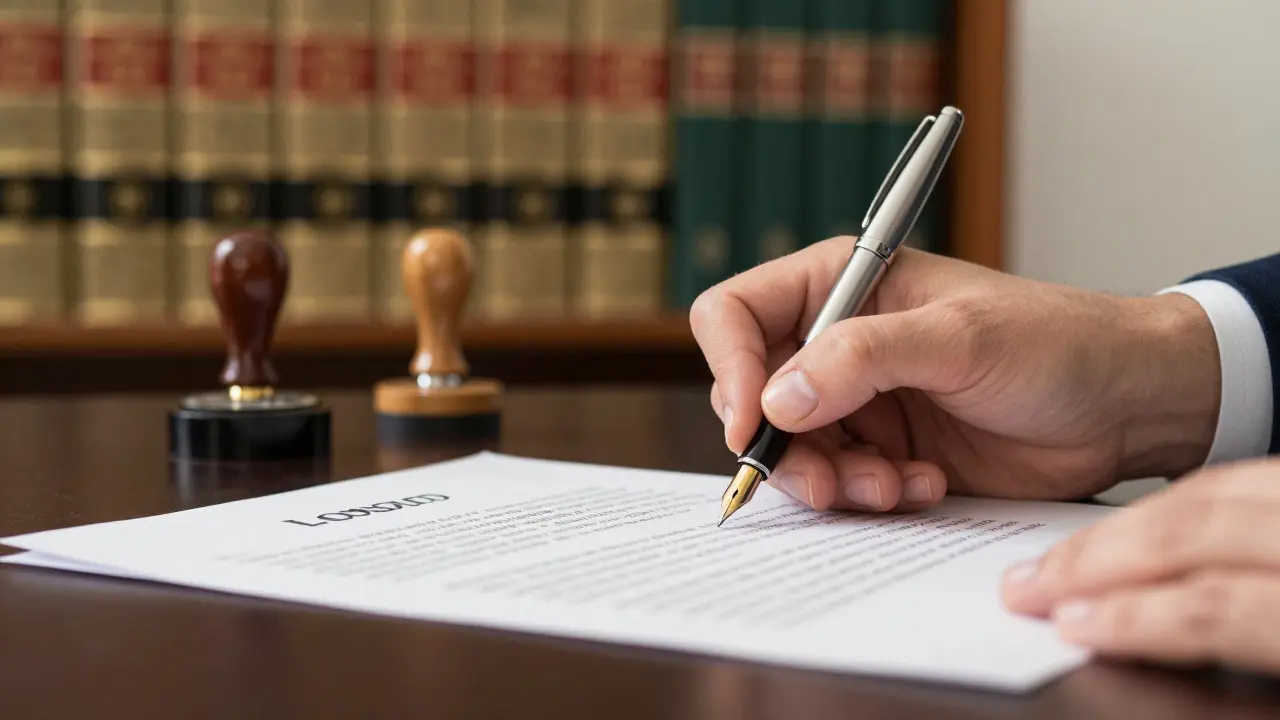 Manos firmando un contrato ante escribano en Argentina