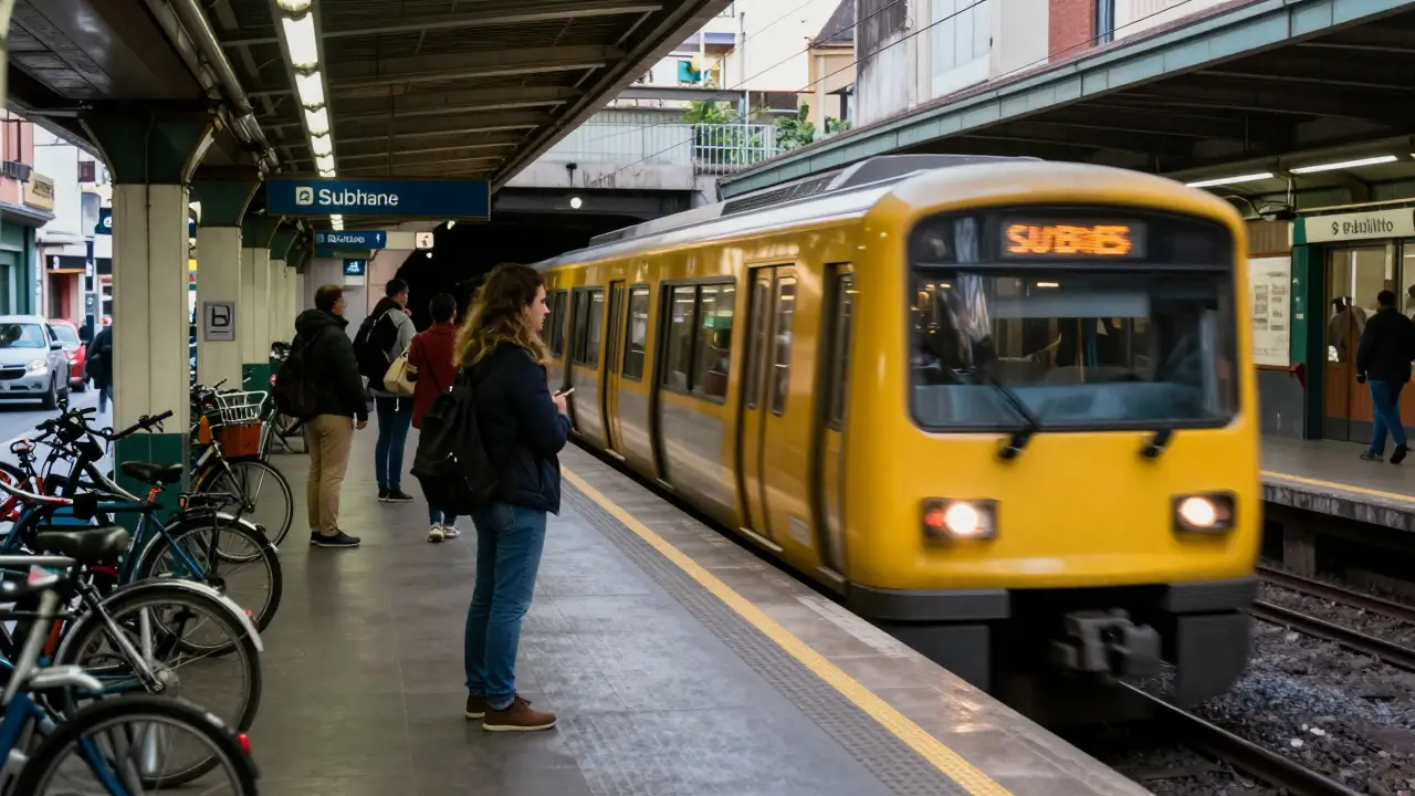 Pasajero esperando el subte amarillo en una estación de la Línea B en Caballito