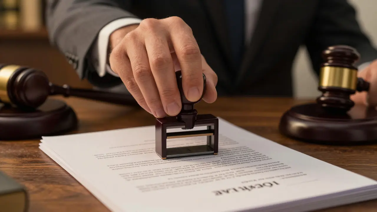 Sello oficial sobre documentos legales simbolizando la seguridad jurídica del contrato