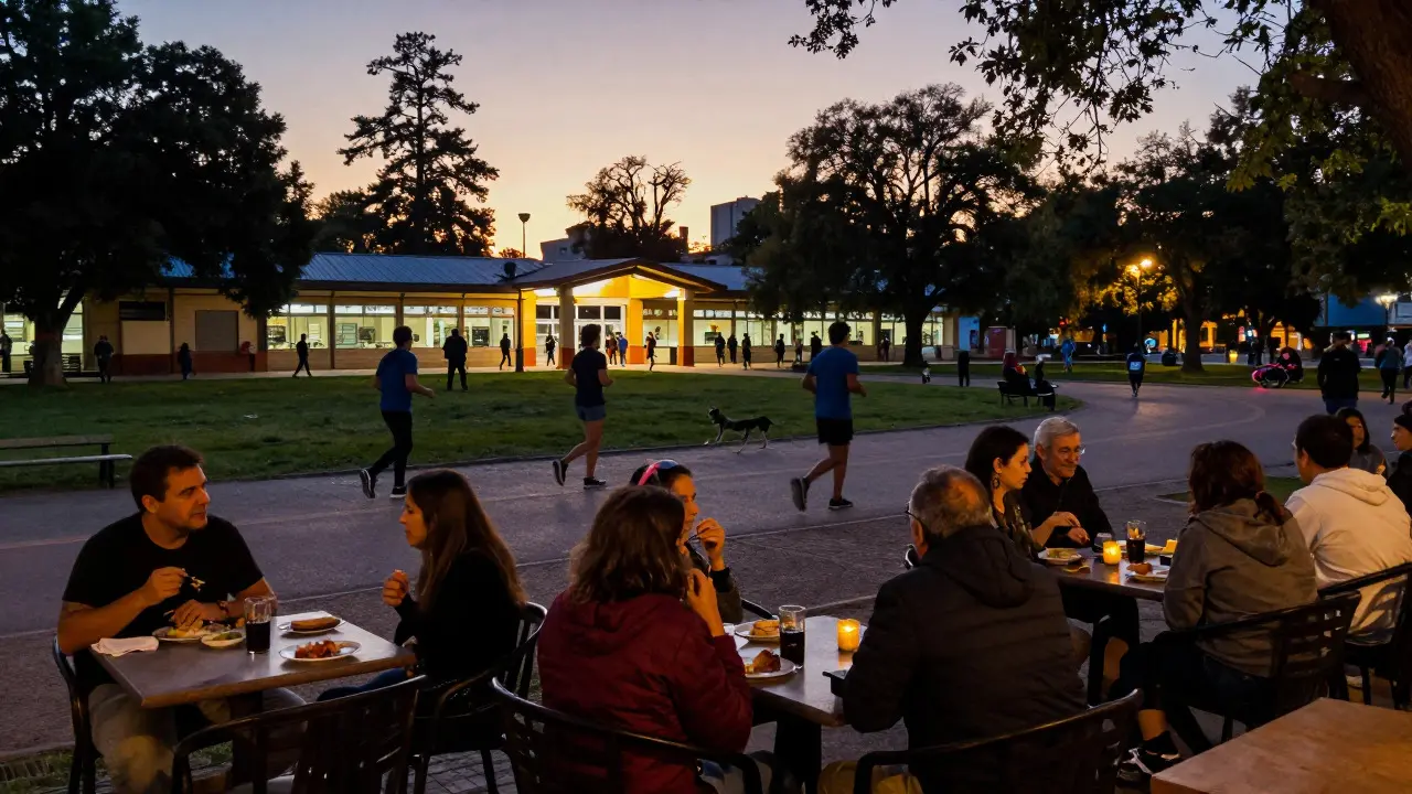 Vecinos disfrutando de la vida comunitaria cerca del Parque Sarmiento.