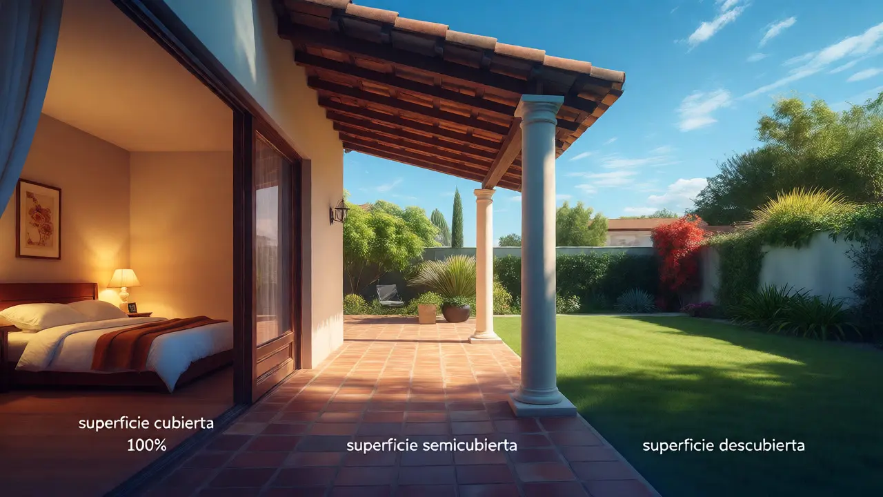 Comparación visual entre habitación techada, galería y jardín