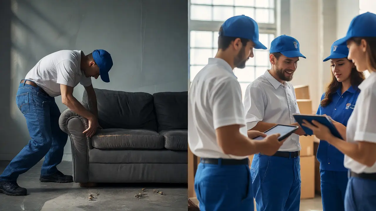 Comparación visual entre servicio de flete informal y empresa de mudanzas profesional.