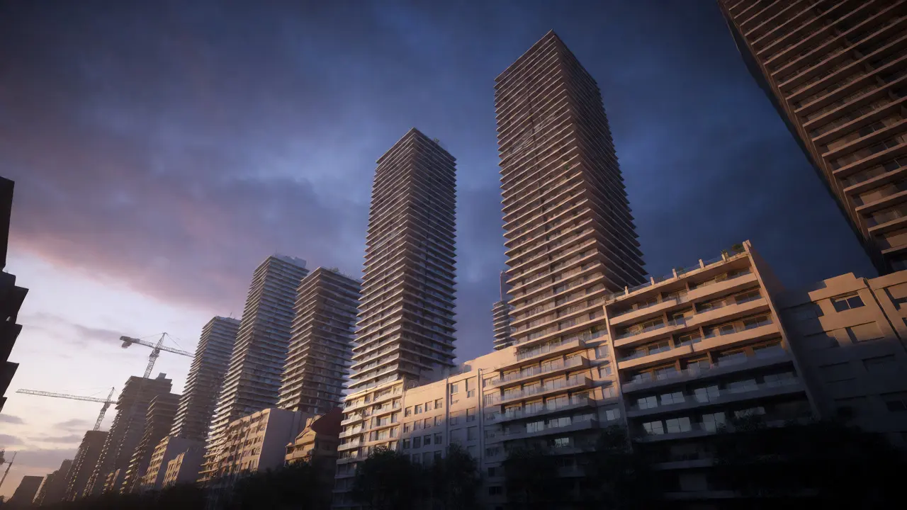 Skyline de Parque Patricios con torres modernas al atardecer