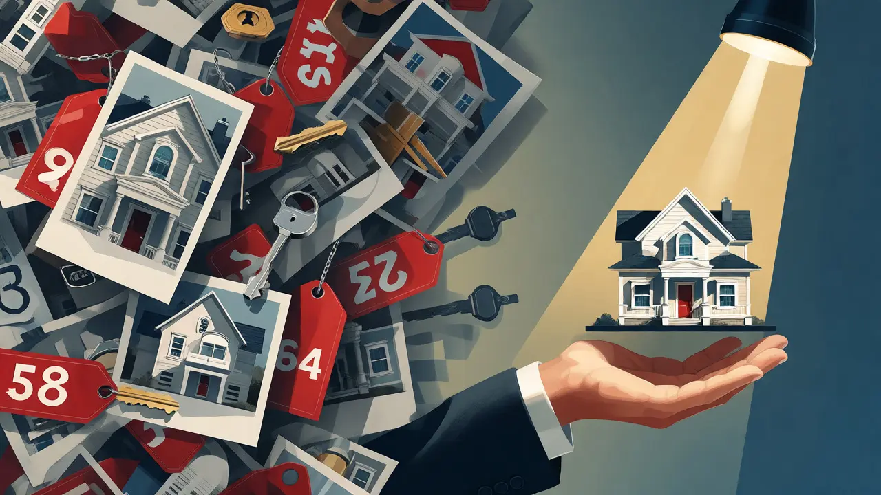 Ilustración conceptual que contrasta el caos de la venta abierta con el orden de la exclusividad inmobiliaria.